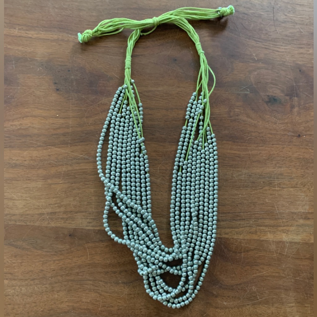 Lucky Brand Silver Bead Necklace On Green Cord